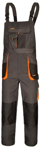 ART.MAS Classic Bib and Brace Dungaree Overalls, Pro Wear Workwear, S-3XL Size - Multipockets, Pocket For Knee Pads, Durable Triple Stitched Seams, 2 colors (46/48-64EU, Grey-Orange)