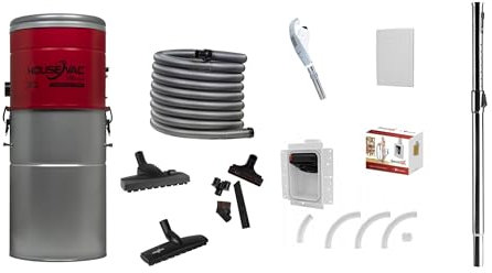 HouseVac Set di aspirapolvere centrale Retraflex con sistema di alimentazione del tubo, 1 alimentatore del tubo della lunghezza desiderata (9,1 m) e 1 set di montaggio e materiale di installazione,