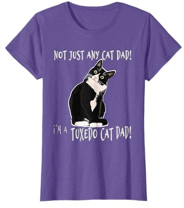 Tuxedo Cat Shirt DAD Men Black with White Kitten Owner T-Shirt