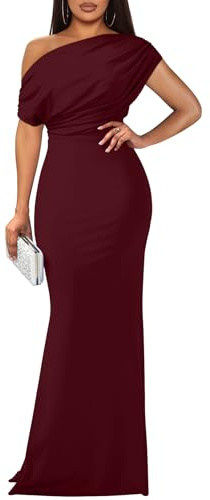 YMDUCH Women's Elegant Sleeveless Off Shoulder Bodycon Long Formal Party Evening Dress WineRed