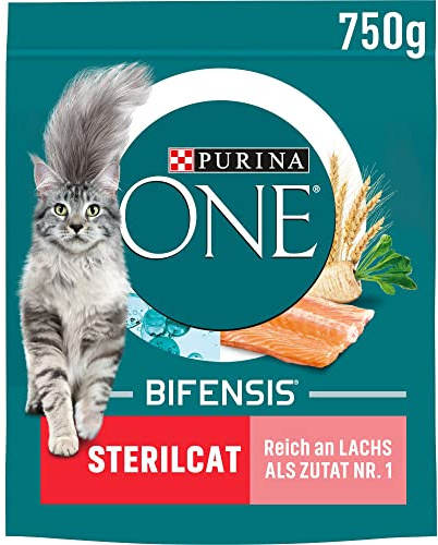 Purina One Bifensis STERILCAT kattfoder torr för steriliserade katter, rik på lax, förpackning med 6 (6 x 750 g)