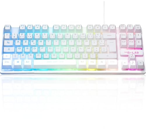The G-Lab Keyz Caesium TKL Clavier Gamer TKL 87 Touches Filaire USB AZERTY Français, Rétro-Éclairage LED Multicolore - Clavier Gaming Compact sans Pavé Numérique pour PC/PS4/PS5/XBOX (Blanc)