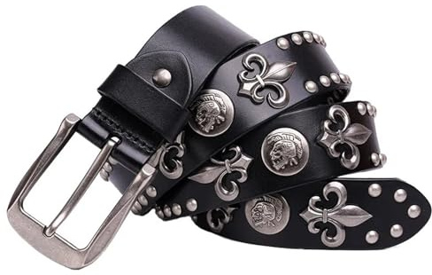 IMOSEI Cintura, Cinture Punk con Rivetti in Metallo Pesante in Vera Pelle for Uomo Cintura da Cowboy con Borchie Rock Cintura in Vita da Uomo (Color : Nero, Size : Length 105CM)