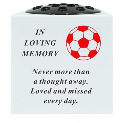 YöL Football Grave Side Vase Resin Rose Bowl With Black Lid Fresh Flowers Funeral Decoration Gravestone Memorial Red