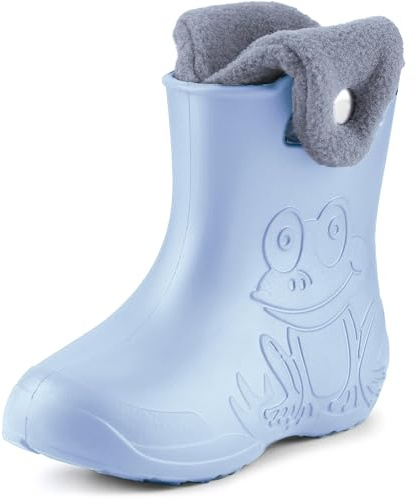 Ladeheid Stivaletti Pioggia Bambino in EVA Termici, Invernali Stivali Pioggia Bambina Calzino Interno con Bottoni e Motivo a Rana, Scarpe Bambino LA-CA-04 (Azzurro, 22/23)