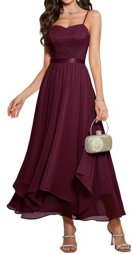 HomRain kvinnor X-Small UK Plus spagettirem chiffong maxi centimeter klänning cocktail bal hemkomst bröllop gästklänning festspel, Vinröd, XL