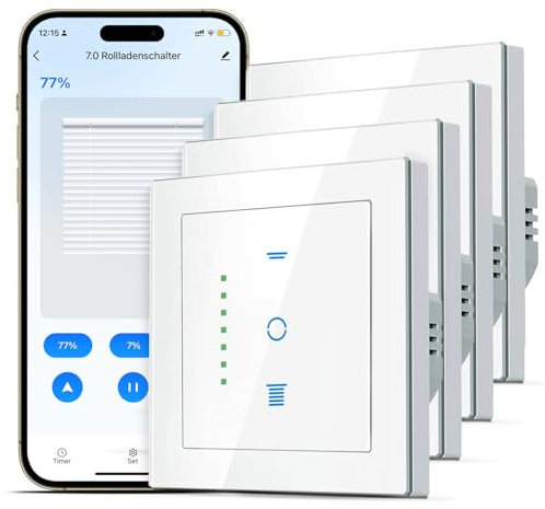 SMARTERCURRY Interruptor de persiana enrollable WiFi, [7 Gen] Temporizador inteligente de persiana enrollable, control persianas/persianas/toldos, compatible Alexa/Google Assistant, 4 piezas | Blanco