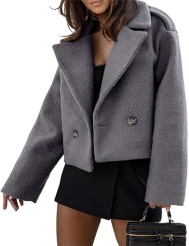 xxxiticat kvinnors ull blandning cropped trench rock höst vinter ärta rock dubbel bröst blazer jackor mode rock, GRÅ, M