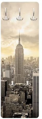 Wandgarderobe inkl. 5 Haken Skyline Stadt platzsparendes Design - Made in Germany - Stadt Modern Flurgarderobe beige schmal Garderobenpaneel 1699