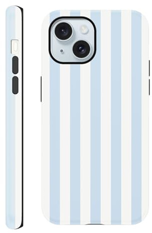 Yirlbey Randigt fodral för iPhone 15 6,1 tum, Aesthetic Stripes Stripes Randig design mönster stötsäker silikon baksida skyddande telefonfodral för kvinnor flickor för iPhone 15, blå band