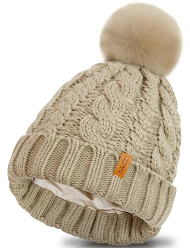 Donfri Beanie Hats for Women Satin Lined Beanie Anti Frizz Hair Protection Winter Hat