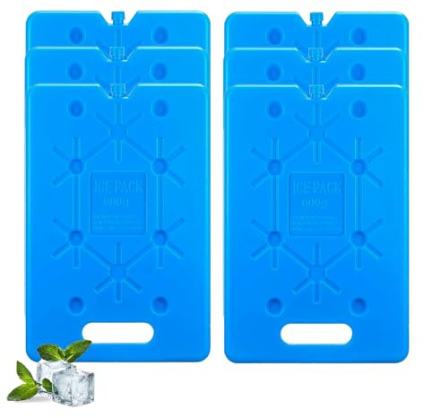 sunVigorous 6 mattoncini refrigeranti grandi da 600 ml, riutilizzabili, per borsa frigo (blu, 600 ML-6)