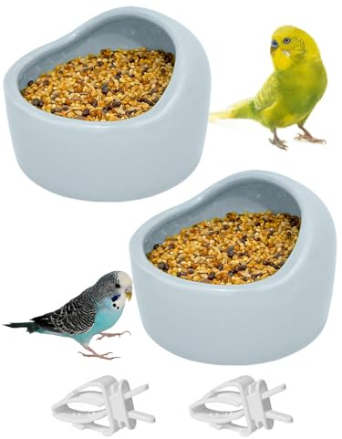 Niwaes 2 Pcs Bird Food Bowl Ceramic Bowls for Birds Small Parakeet Food Bowl Parrot Feeding Cups, Bird Cage Feede for Parakeets Conure Cockatiels Lovebird Budgie (Blue)
