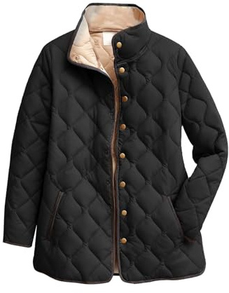 Chanpning Doudoune Femme Hiver Chaude Veste Matelassée Legere Col Montant Manteau De Duvet Avec Poches Doudoune Hiver Chaud Blouson Button Décontracté Manteaux En Polaire Confortables Hauts