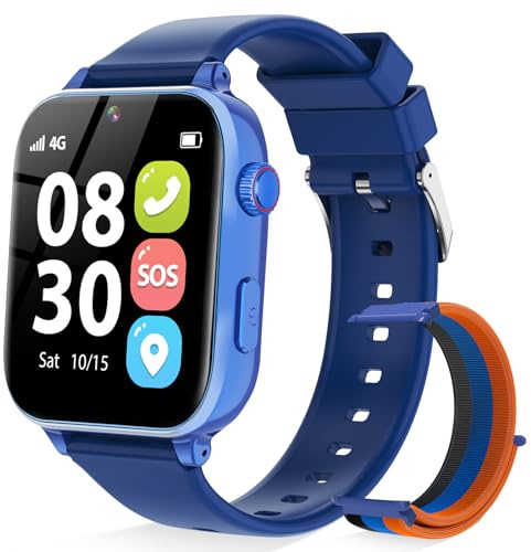 BJLBOJEY 4G Kids Smart Watch for Boys Girls, Kid GPS Tracker Watch Phone Video Call Pedometer School Mode Games SOS Birthday for 5-12 Years Old (Blue)
