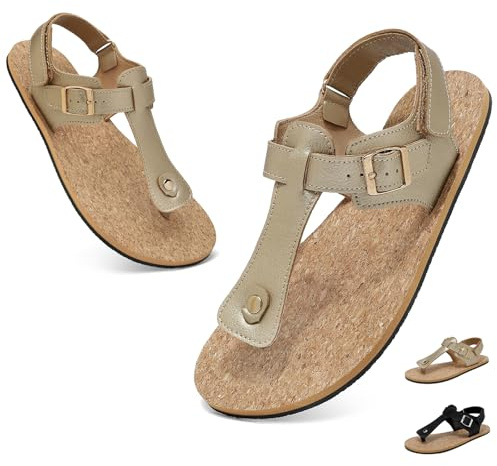 chetoria Sandales Femme Confortable Été Tong Mules Pied Large 37-42EU | Boîte à Orteils Large, Semelle Zéro Drop Antidérapante, Scratch et Boucles Réglables, Mules Minimalistes Femme Respirantes