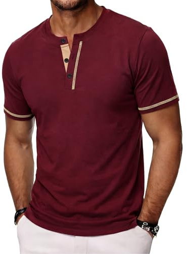 Wayleb Tee Shirt Homme en Coton Henley T-Shirt avec Manches Courtes Col Tunisien à Boutons Décontracté Basique S-3XL