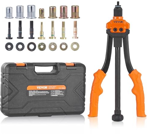 VEVOR Rivet Nut Tool, 14 in Rivnut Tool Kit with 7 PCS Metric and SAE Mandrels, 70 PCS Assorted Rivet Nuts, 10-24, 1/4-20, M6, 5/16-18, M8, 3/8-16, M10, with Rugged Carrying Case, for DIY, Repairs