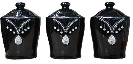 HCAA LTD Tea Sugar Coffee Canister JAR Storage Set of 3 with Sparkling Crystal Diamante Elements