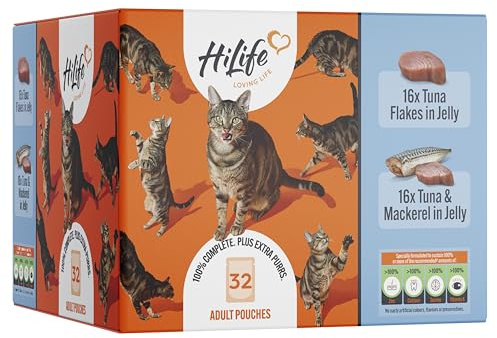 32 x HiLife Its Only Natural Cat Pouch Multipack The Big Tuna One In Jelly 70g