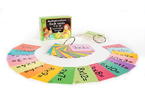 Amagenius Times Tables Flashcards, one set of 0-12 times tables cards, 169 double sided Multiplication Flashcards with 2 rings included to organise cards