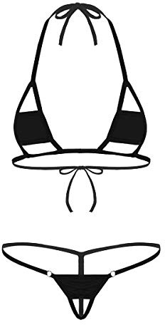 YOOJIA Dam Mikrobikini Sexig Badkläder Halterneck Mini Bikini Sling Shot G-String Dam 2-delad Sexig Tanga Strand Pool Simning, svart, One size