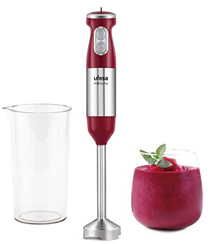 Ufesa BP3500 Mercury Batidora de Mano, 1000W, Función Turbo, 4 Cuchillas, Diseño Ergonómico y Anti Salpicaduras, Color Rojo, Vaso Medidor Incl., Sin BPA
