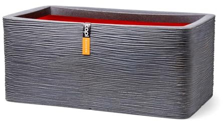 Capi Europe - Gefäß rechteckig Rib NL - 73x39x32 - Dunkelgrau - Öffnung Ø31 - Blumentopf für den Innen- und Außeneinsatz - Bruchsicher - 100% recycelbar - KDGR963