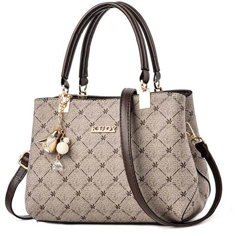 FORRICA Handtaschen Damen Exquisiter Anhänger Umhängetasche Elegant Ahornblatt Henkeltasche Frauen Shopper Tasche PU Leder Schultertasche Braun Griff A