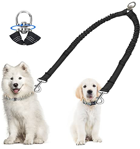 Zhilishu Dual Dog Leash Coupler - 360 No Tangle Double Leash for Medium Large Dogs - Black