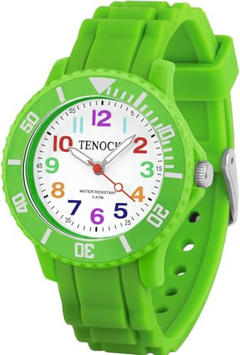 TENOCK Kinderuhr Mädchen Junge 30M/3ATM wasserdichte Analog Armbanduhr Kinder für Alter 3-10 Geschenke für die Schulanfangssaison Weihnachten Geburtstage Grün
