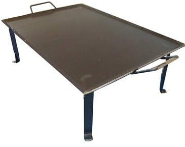 FPLUS Plancha de Acero Negro 4 mm + 2 Asas Metálicas + Patas Sin Grasa 50x33 cm