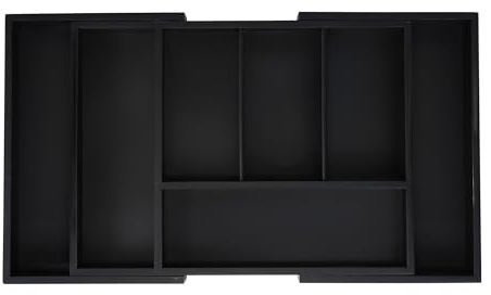 Relaxdays Besteckkasten, ausziehbar, 5 bis 7 Fächer, Schubladen Ordnungssystem, Bambus & MDF, Besteck Organizer, schwarz