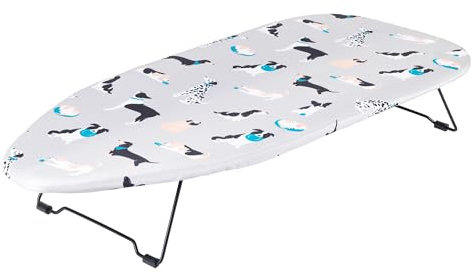 Beldray LA031176DFEU7 Tabletop Ironing Board – 73 x 31cm, Machine Washable 100% Cotton Dog Print Cover, Felt Underlay, Lightweight, Easily Foldable Legs, Perfect for Travel & Small Spaces