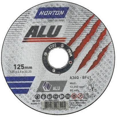 Norton Lot de 10 disques à tronçonner en aluminium A 36 Q - Diamètre au choix : 125 x 1 x 22,23 mm