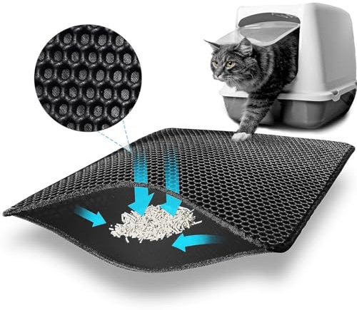 Tappeto per lettiera per gatti, 45 x 30 cm, doppio strato, tappetino per lettiera per gatti, design a grandi fori, impermeabile, tappetino per lettiera per gatti con strato antiscivolo, facile da