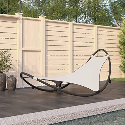 ShGaxin Tumbona Mecedora con Ruedas, Sillas Playa, Tumbonas Jardin, Hamacas Y Tumbonas, Sillas De Jardín, Tumbonas Piscina, Acero y Tejido textilene Crema