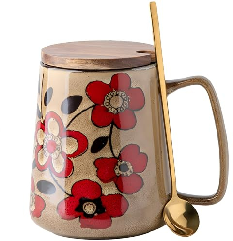 DRNKNSTX 24oz/710ml Large Ceramic Coffee Mug with Handle,Hand Painted Vintage Floral Big Coffee Cup,Tall Tea Cup for Office and Home,Extra Large Ceramic Coffee Mug,Microwave and Dishwasher Safe