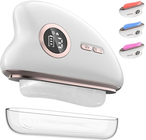 Kitcanis Masseur facial électrique 4 en 1 avec chaleur, vibration, LED rouge/bleu/violet, Gua sha anti‑rides, appareil massage visage popular – soin peau raffermissant