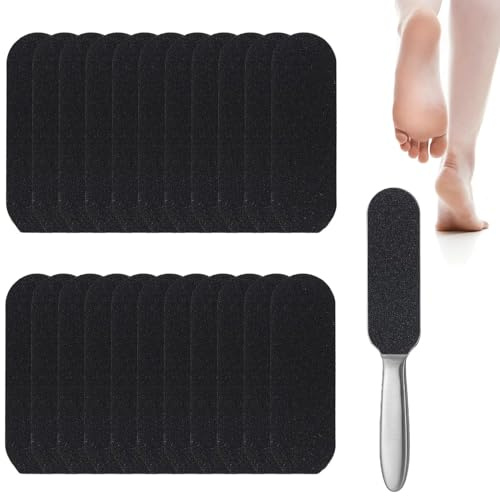 21 PCS Foot Files for Hard Skin Set,Foot Files and Callus Remover for Hard Skin,Stainless Steel Foot Rasp File,Emery Boards for Feet - 1 Stainless Steel Handle, 10 Coarse Grit and 10 Fine Grit Foot