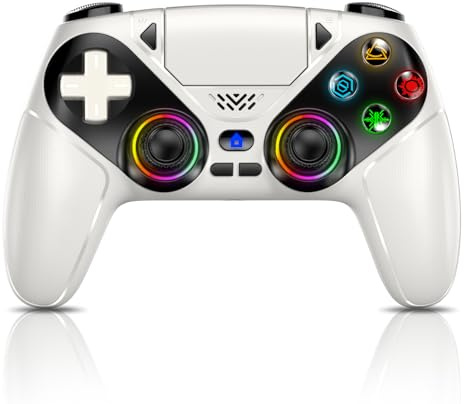 GGiking RGB Wireless Controller für PS5/Pro/Slim & PCs, Bluetooth Gamepad mit Paddles, Touchpad, Macro, Turbo, Dual-Vibration, 6-Achsen-Sensor, 3,5mm Audio-Jack & Lautsprecher - Weiß