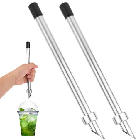 2pcs Straw Puncher for Plastic Lids, Stainless Steel Straw Hole Puncher Punching Tools for Lemonade Stand Supplies Deli Container Cafe Drinks