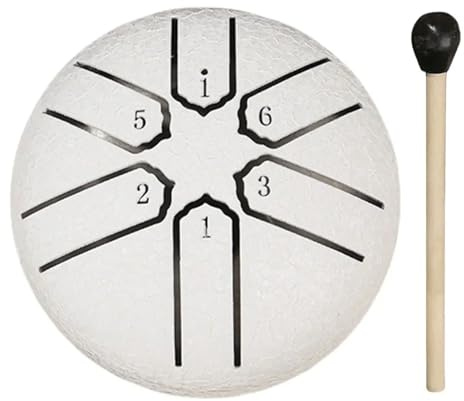 Steak schlagzeug. Schlagzeug mit zunge. Handpan-Trommeln for Erwachsene, Regentrommel, 3 Zoll, 6 Töne, Stahlzungentrommel(White)