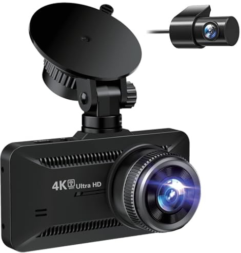 Dashcam 4K + 1080P con schermo da 3,94, 5 GHz WiFi con scheda SD da 64 GB, WDR, sensore G, registrazione in loop, controllo app, fotocamera anteriore e posteriore, grandangolo di 170°, visione
