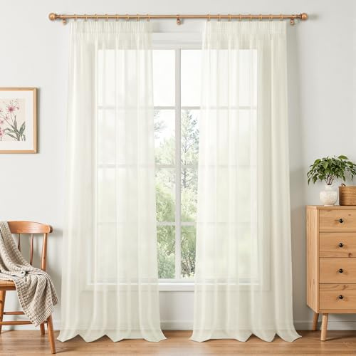 MRTREES Cortinas Salon Modernas 2 Piezas Visillos Crema Cortinas Dormitorio Cortinas Translucidas 140cm Ancho x 245cm Alto, Cortina con Cinta Fruncida para Riel y Ventanas Elegantes