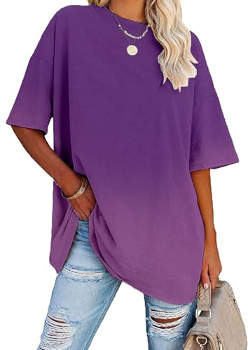 FDKLOOK Womens Half Sleeve Crew Neck Gradient Oversized Shirts | Cotton Fabric,Short Sleeve,Summer Fahion Tees,Oversized Tshirt,Pullover Loose Fitted,Drop Shoulder,Tie Dye T-Shirt