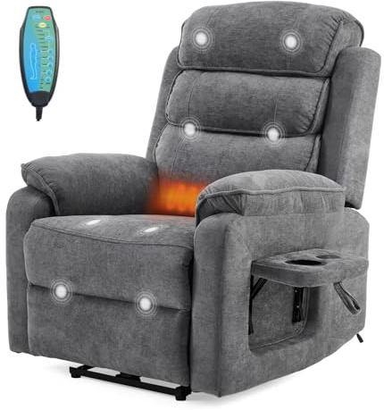 LEADZM Fauteuil Électrique Relax avec Fonction Massage, avec Chargeur sans Fil, équipé d'1 Port USB, d'1 Port de Charge Type-C et d'1 Porte-gobelet, Télécommande Incluse (Gris foncé)