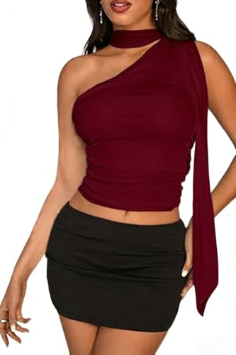 Top Court asymétrique à Une épaule & Dos Nu pour Femme | Style Y2K Chic & soirée | Haut à Bretelles Sexy sans Manches | Crop Top Tendance été