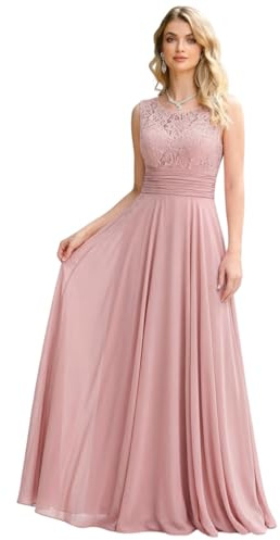 BABYONLINE D.R.E.S.S. Robe de soirée Chic Rose Poudre， Robe Longue sans Manches en Dentelle et Mousseline, Robe de Partie élégante pour Femmes