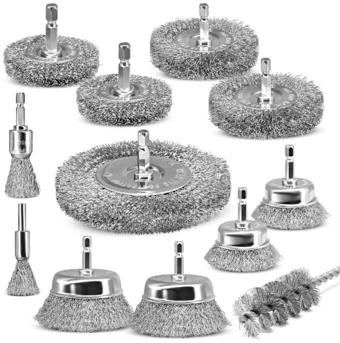 S&R Stålborstset 12-delar för Borrmaskin, Sladdlös Skruvdragare, Rund-, Kopp- & Penselborste, Rörborste, Robust Ståltråd, Rost, Färg, Metallslipning